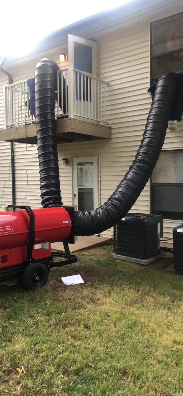 Equipment staged for a second-story bed bug treatment
