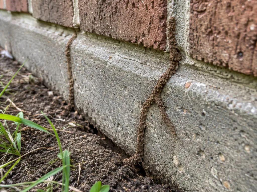 Subterranean termite mud tubes on a slab foundation